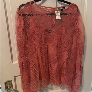 Express Pink Sheer Ruffled Blouse